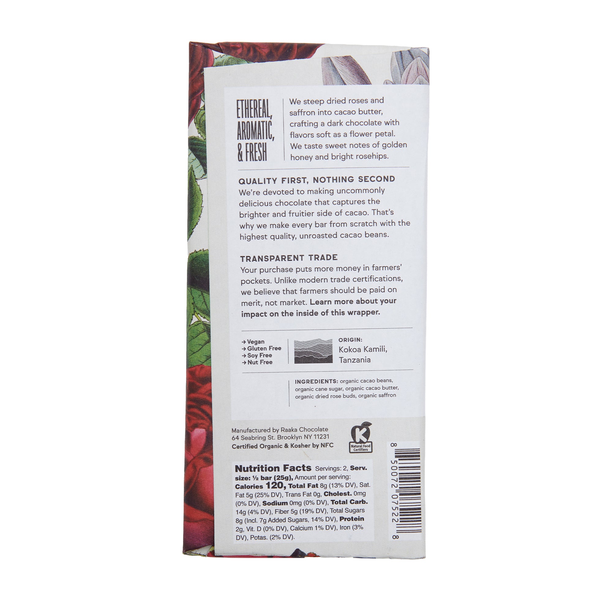 Raaka Chocolate Bar Rose Saffron