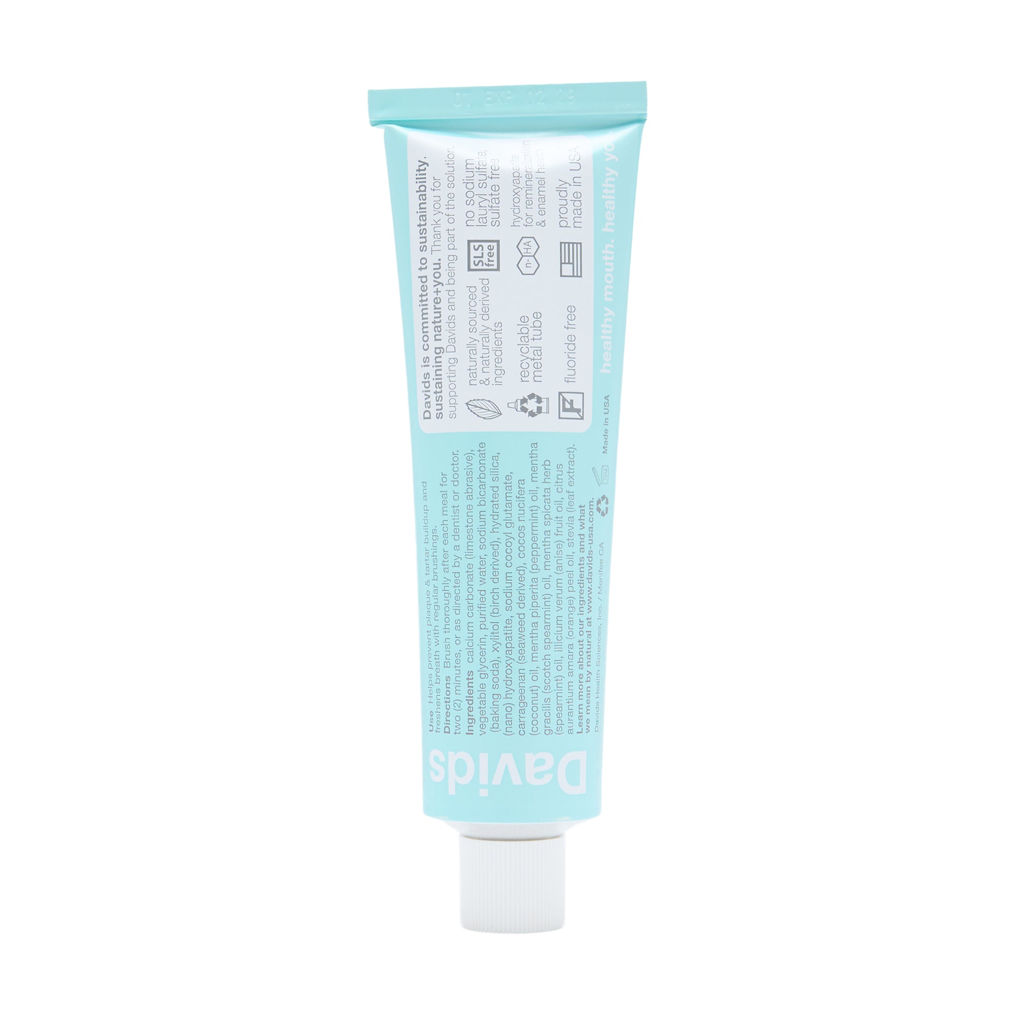 Davids Natural Toothpaste Whitening + Enamel Health Spearmint