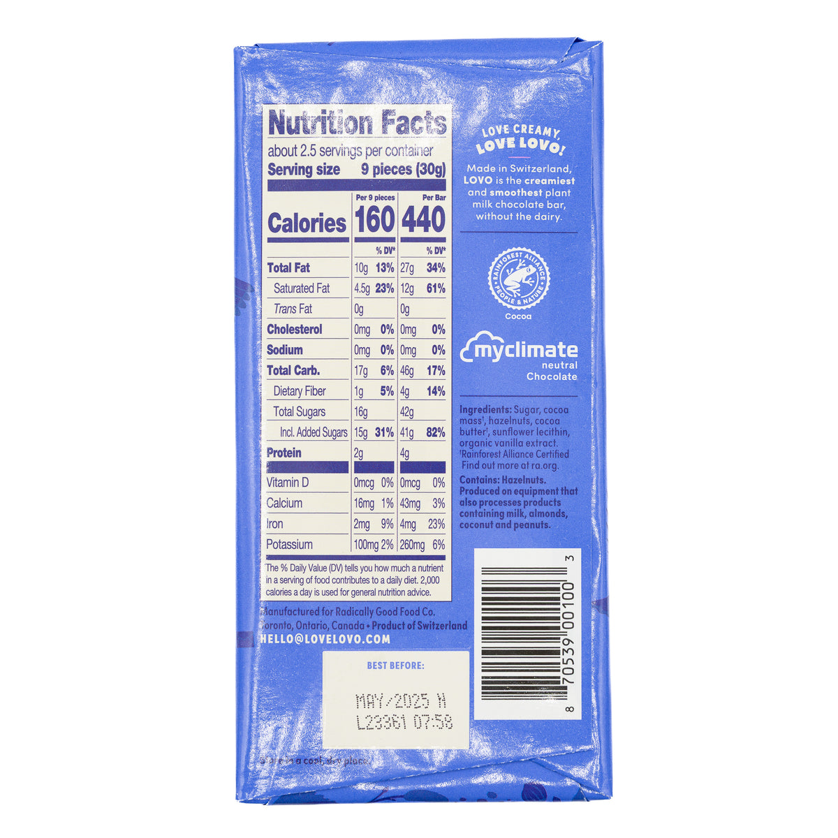 Lovo Chocolate Bar Hazelnut Milk