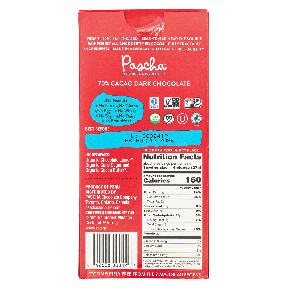 Pascha Dark Chocolate 70%