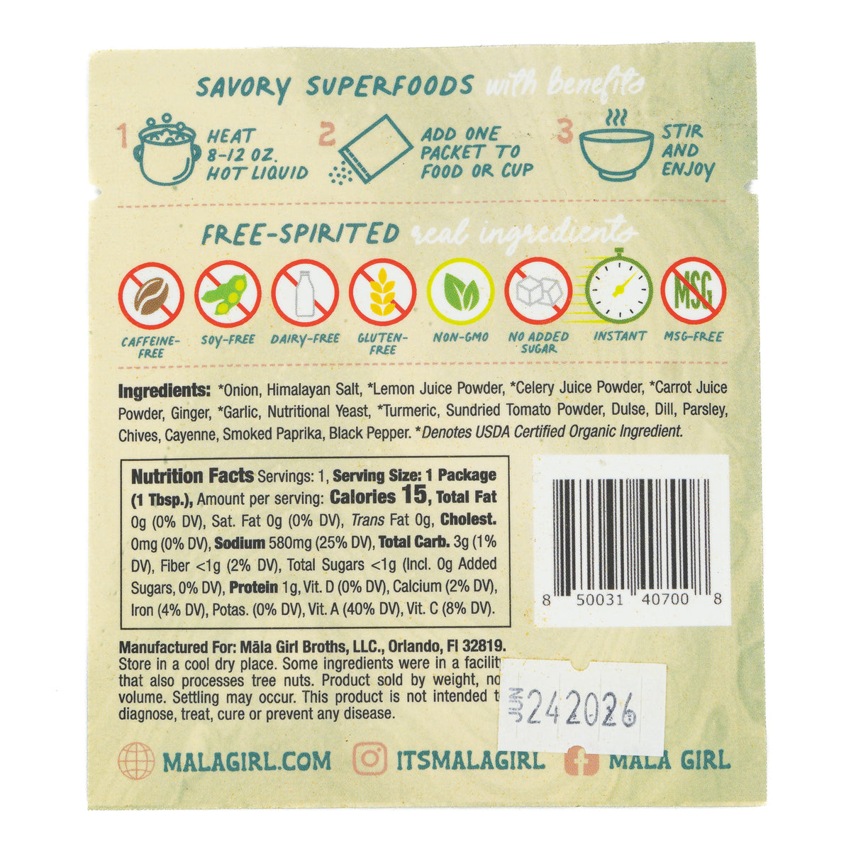 Mala Girl Broth Powder Lemon, Ginger &amp; Turmeric