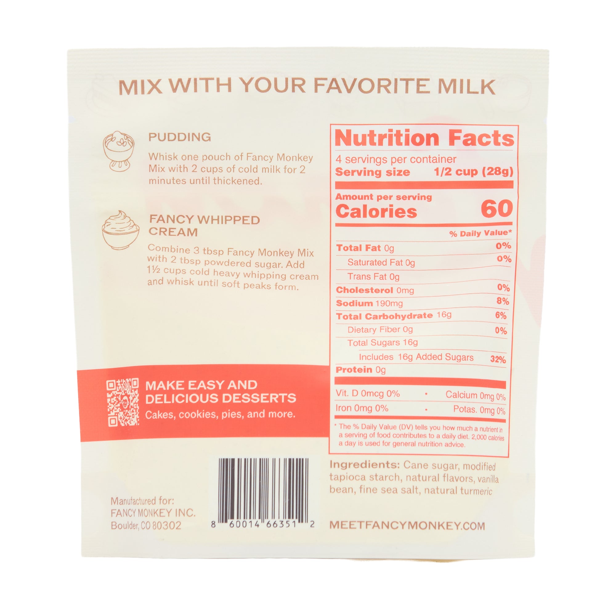 Fancy Monkey Instant Pudding Mix Vanilla