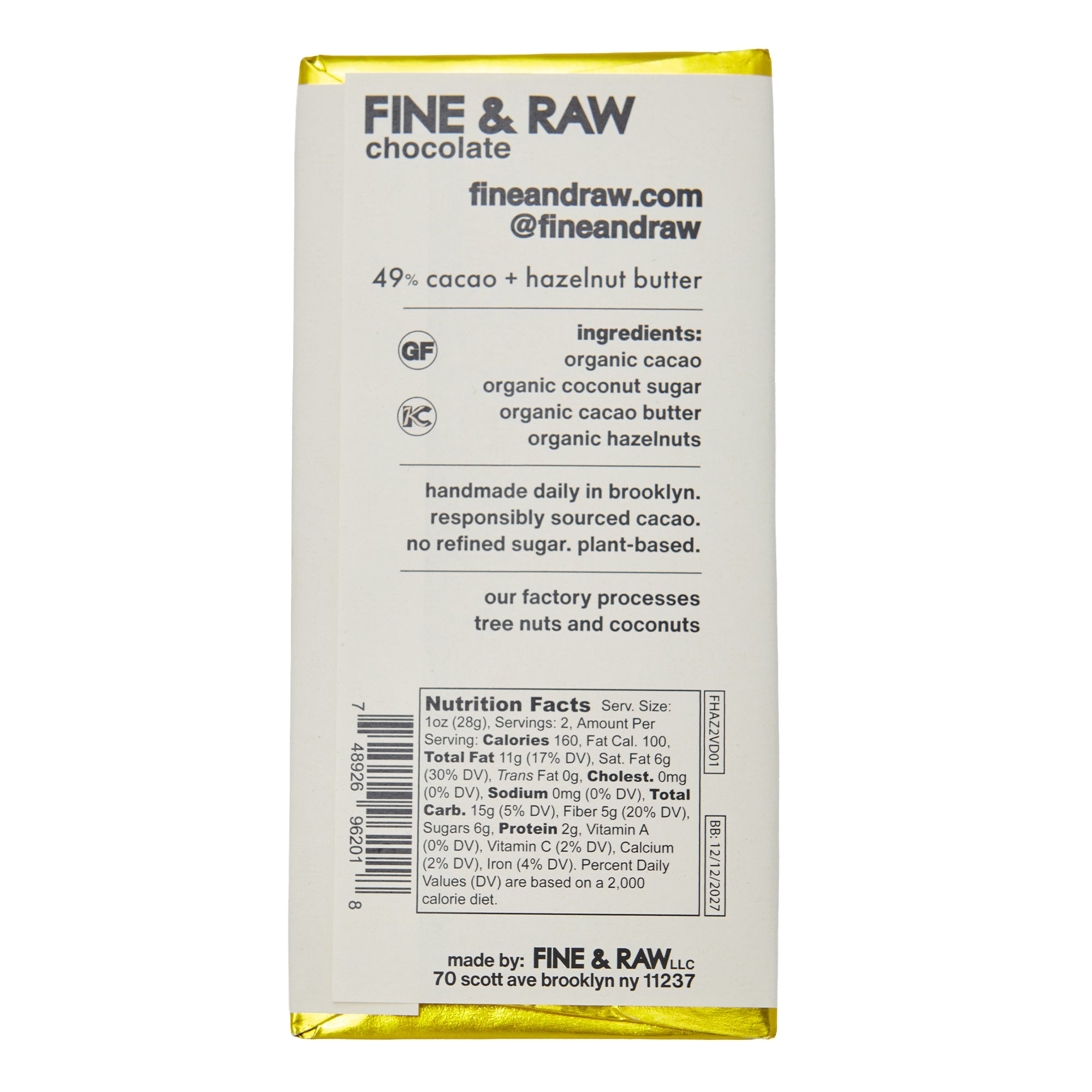 Fine & Raw Valentines Chocolate Bar Hazelnut Butter