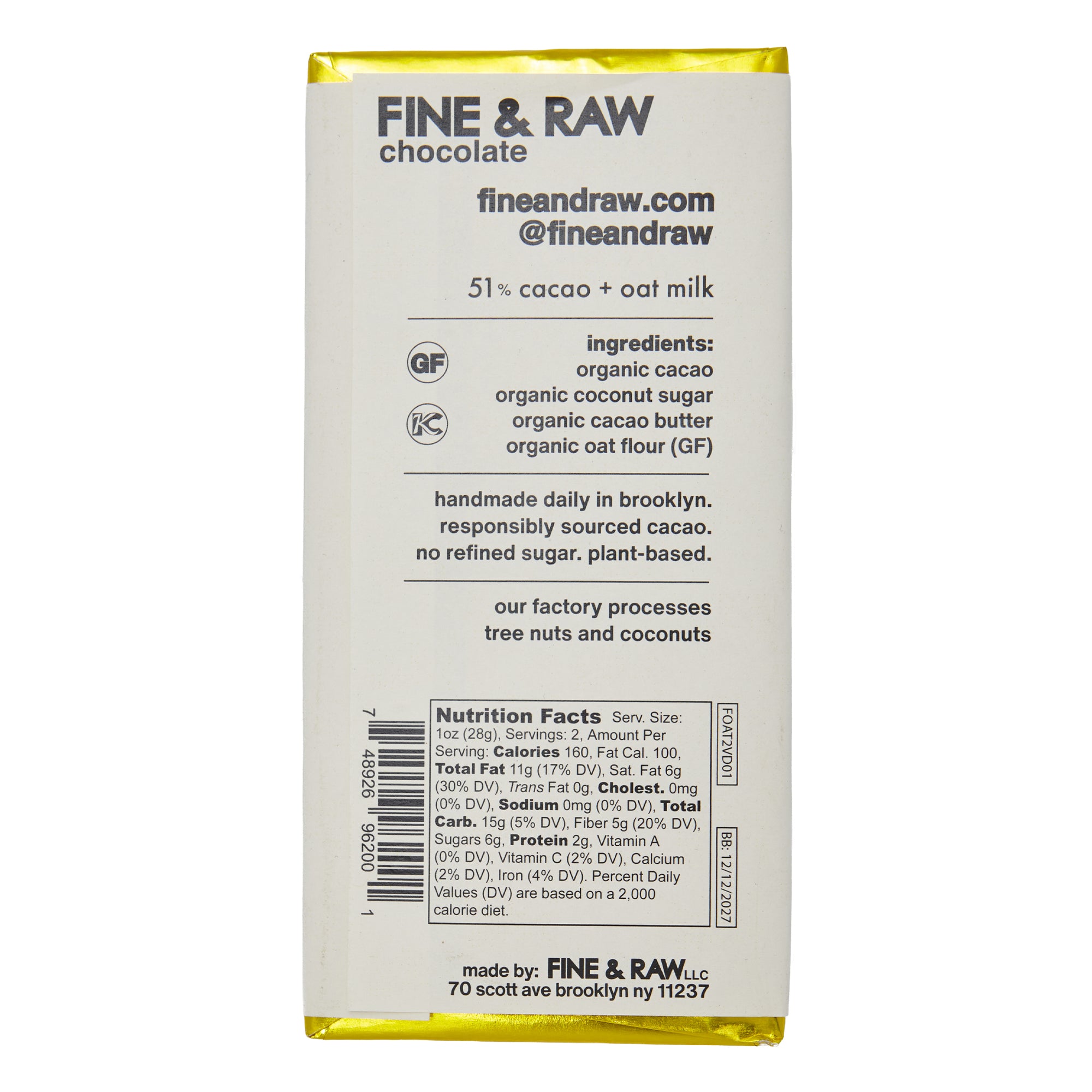 Fine & Raw Valentines Chocolate Bar Oat Milk