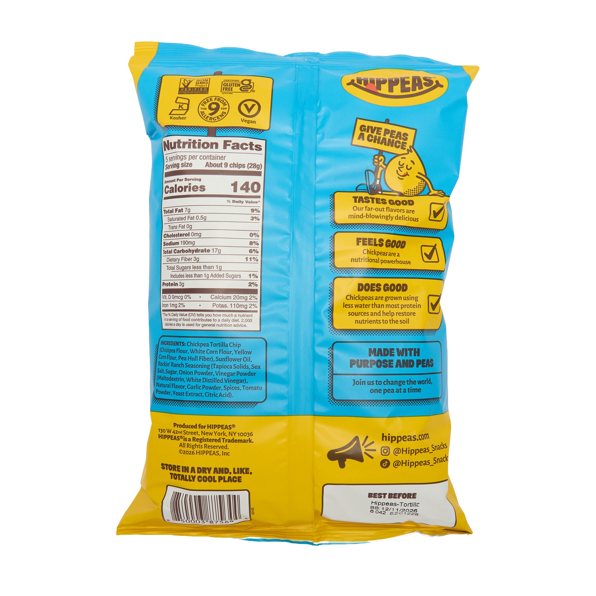 Hippeas Protein Tortilla Chips Ranch