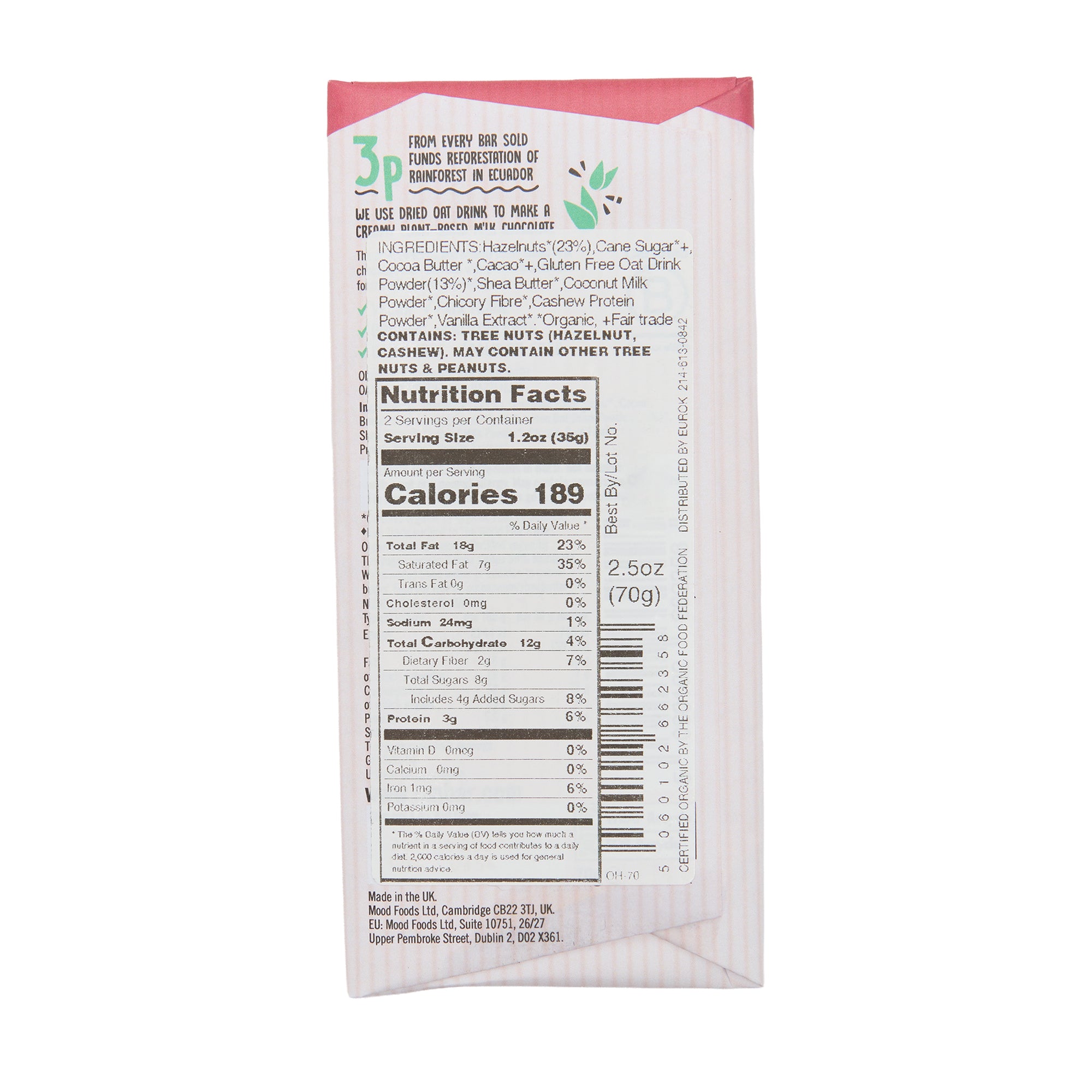 Ombar Oat Milk Chocolate Bar Hazelnut