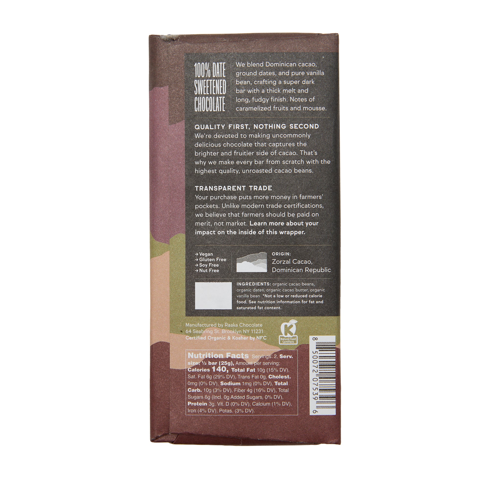 Raaka Chocolate Bar Pure Cacao & Dates & Vanilla