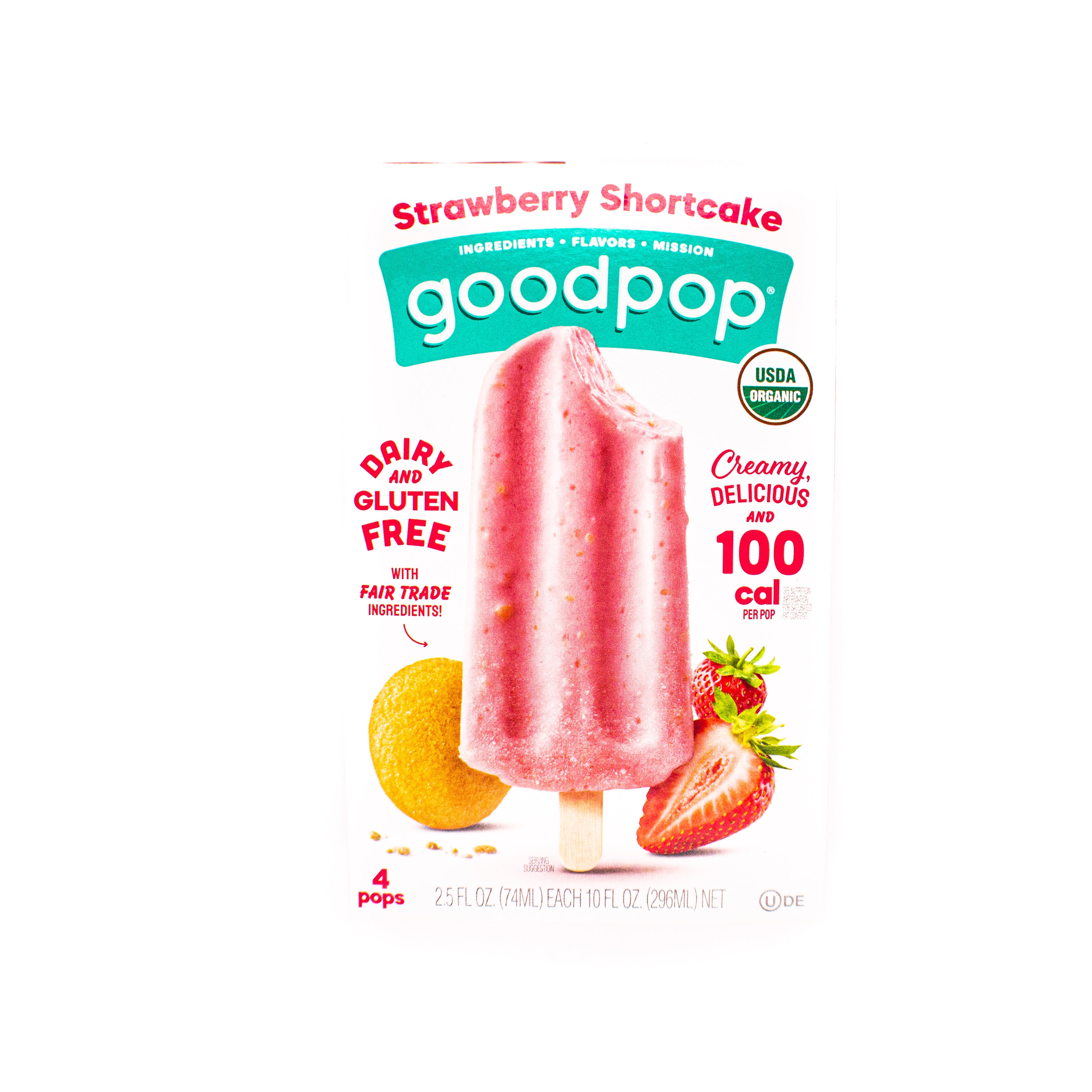 Goodpop Push Pops, Creamy Strawberry, Organic, Vegan & Gluten Free, 3-2.5  fl oz ea